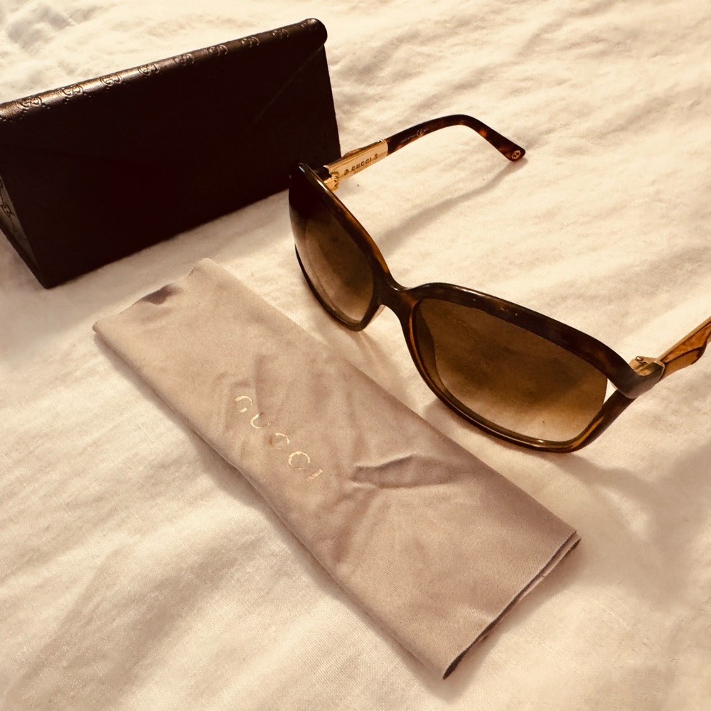 Gucci Brown Oversized Sunglasses with Bamboo Accents